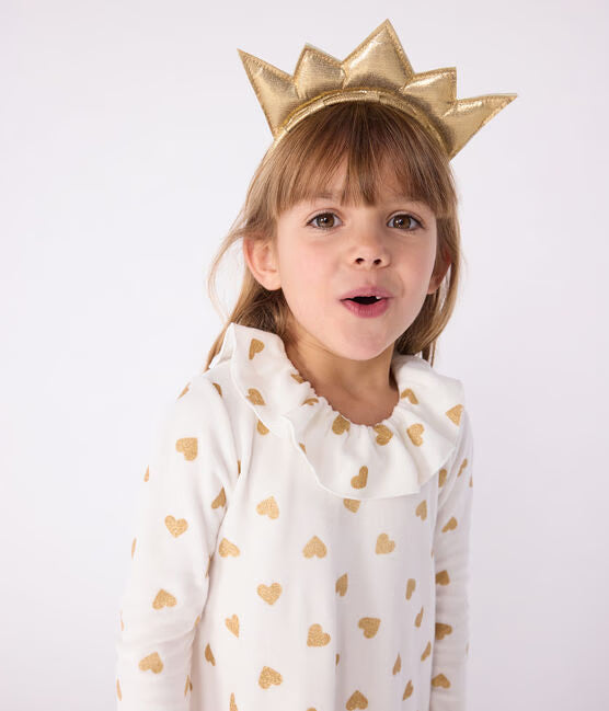 chemise de nuit déguisement de Noel enfant en velours imprimé cœurs dorés