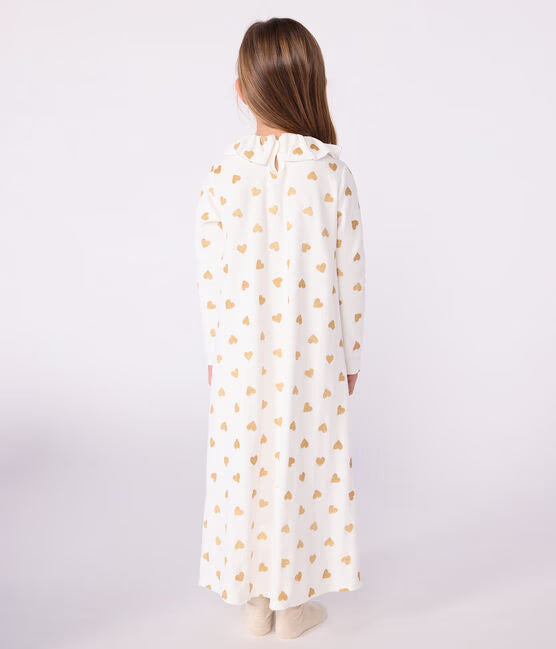 chemise de nuit déguisement de Noel enfant en velours imprimé cœurs dorés