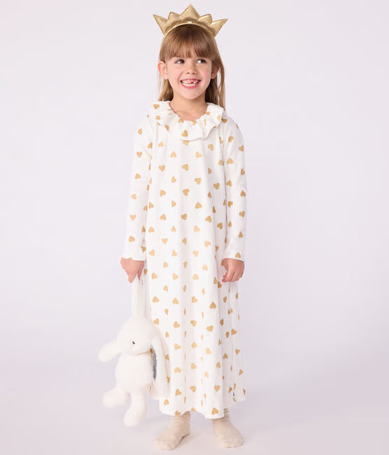 chemise de nuit déguisement de Noel enfant en velours imprimé cœurs dorés