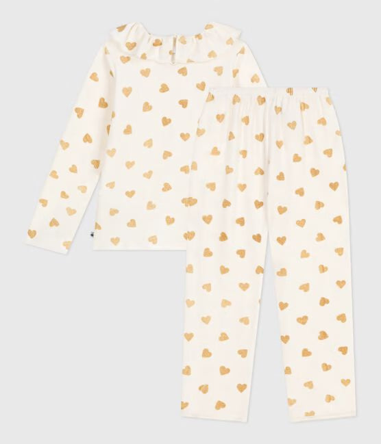 Pyjama de Noel enfant en velours imprimé cœurs dorés ✨