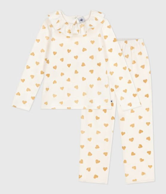 Pyjama de Noel enfant en velours imprimé cœurs dorés ✨
