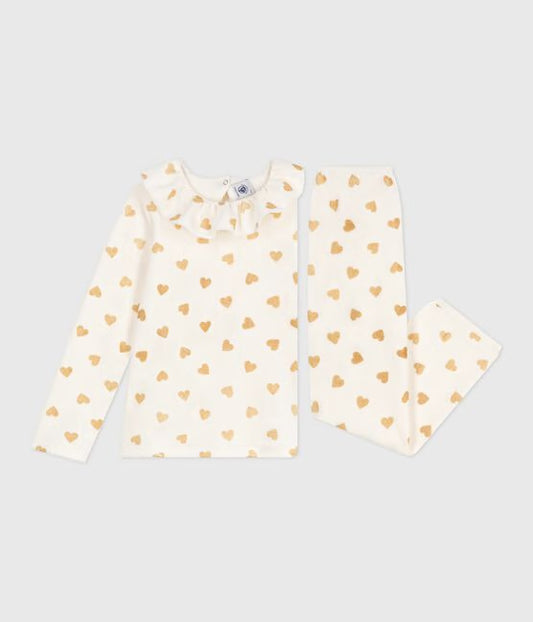 Pyjama de Noel enfant en velours imprimé cœurs dorés ✨