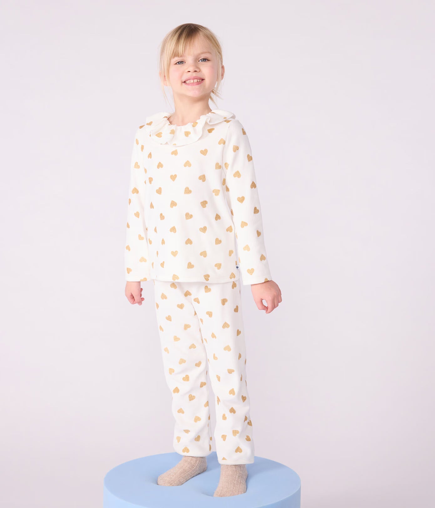 Pyjama de Noel enfant en velours imprimé cœurs dorés ✨