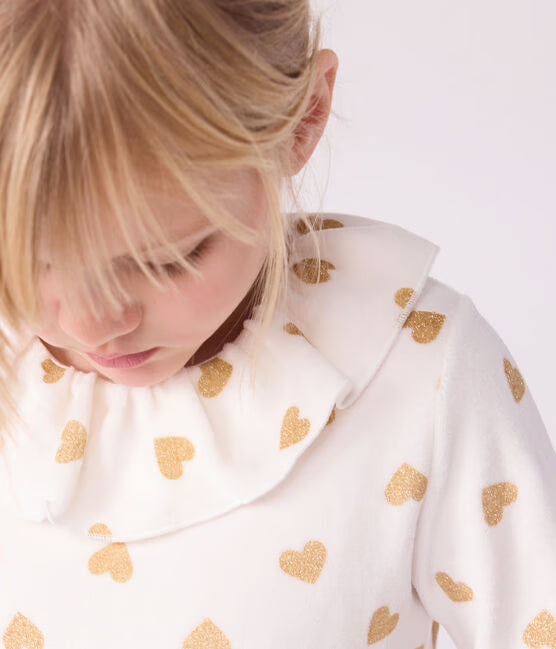 Pyjama de Noel enfant en velours imprimé cœurs dorés ✨