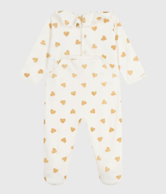 Pyjama de Noel bébé en velours imprimé cœurs paillettes doré 🌲