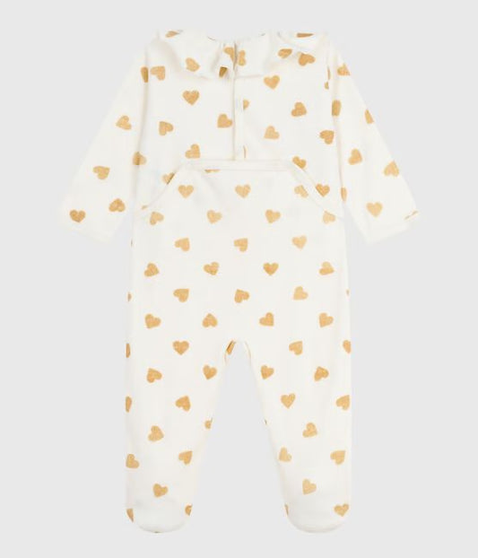 Pyjama de Noel bébé en velours imprimé cœurs paillettes doré 🌲