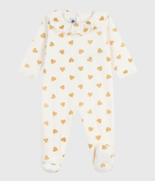 Pyjama de Noel bébé en velours imprimé cœurs paillettes doré 🌲