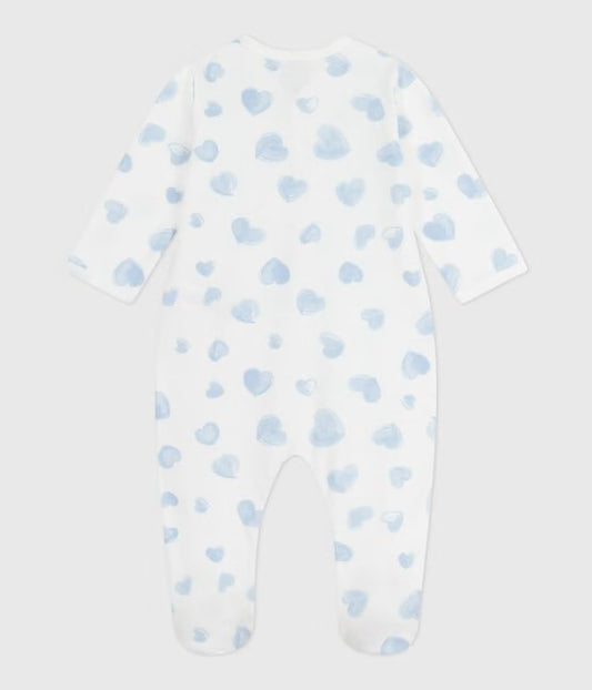 Pyjama bébé en molleton gratté à col imprimé cœurs Bleu 🩵