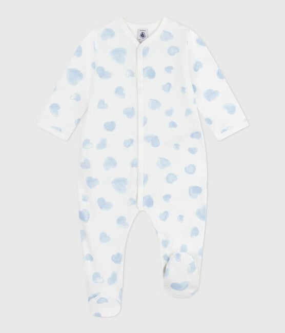 Pyjama bébé en molleton gratté à col imprimé cœurs Bleu 🩵