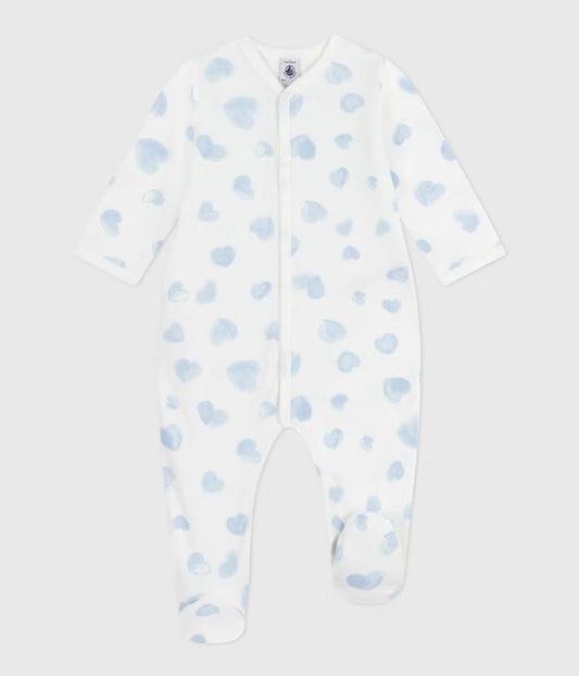Pyjama bébé en molleton gratté à col imprimé cœurs Bleu 🩵