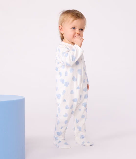 Pyjama bébé en molleton gratté à col imprimé cœurs Bleu 🩵