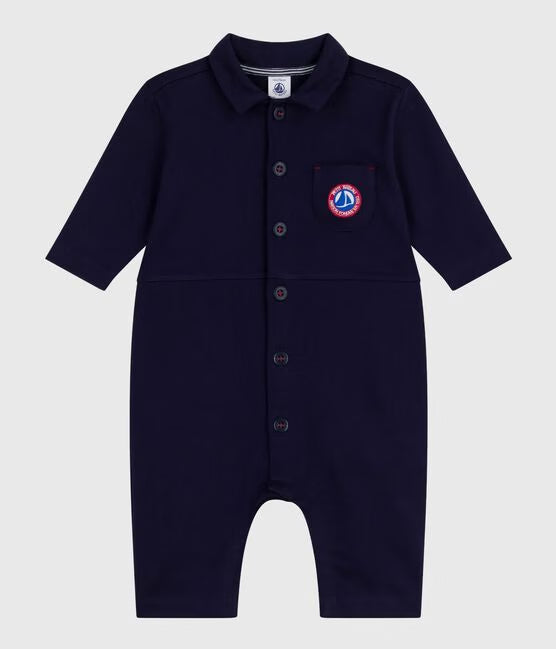 Combinaison longue bébé en coton uni, style pompiste