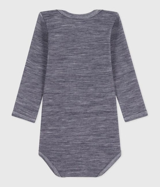 Body manches longues bébé en laine et coton anthracite