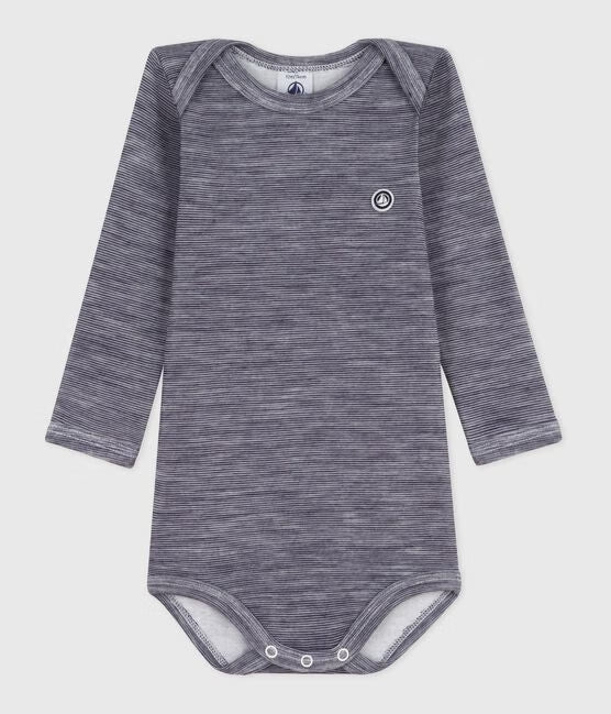 Body manches longues bébé en laine et coton anthracite