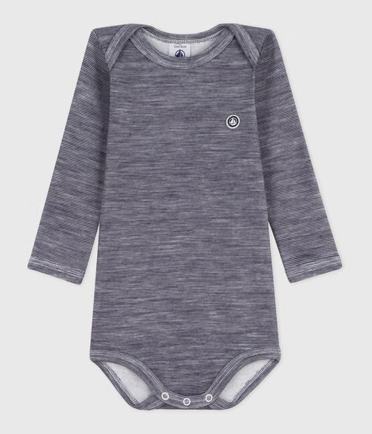 Body manches longues bébé en laine et coton anthracite