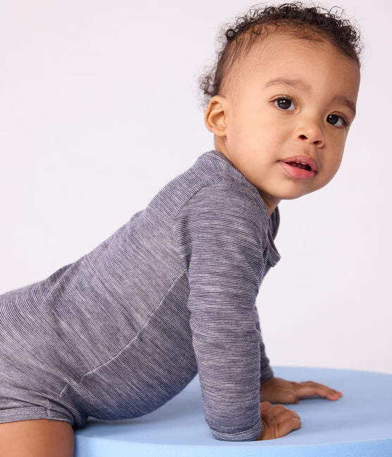 Body manches longues bébé en laine et coton anthracite