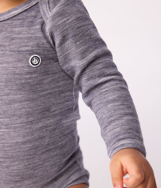 Body manches longues bébé en laine et coton anthracite