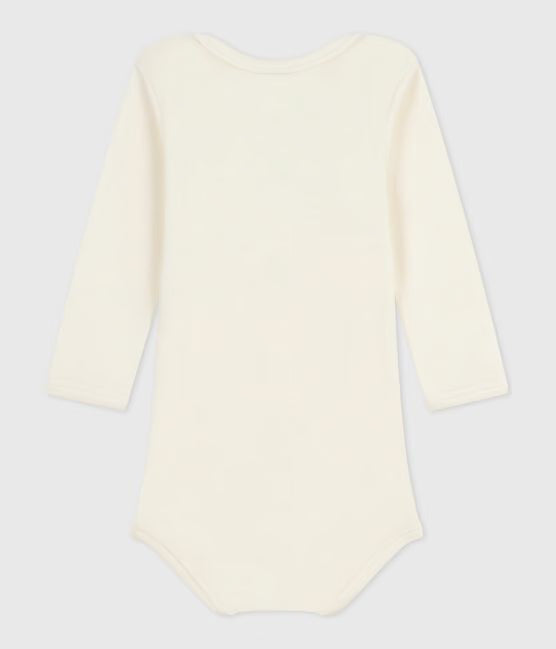 Body manches longues bébé en laine et coton écru