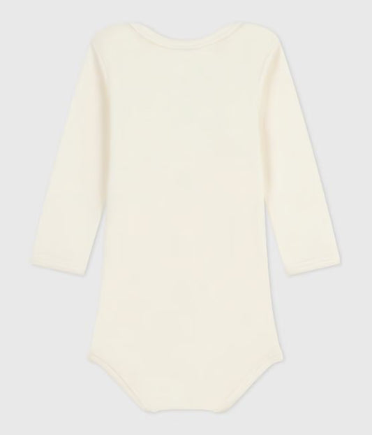 Body manches longues bébé en laine et coton écru