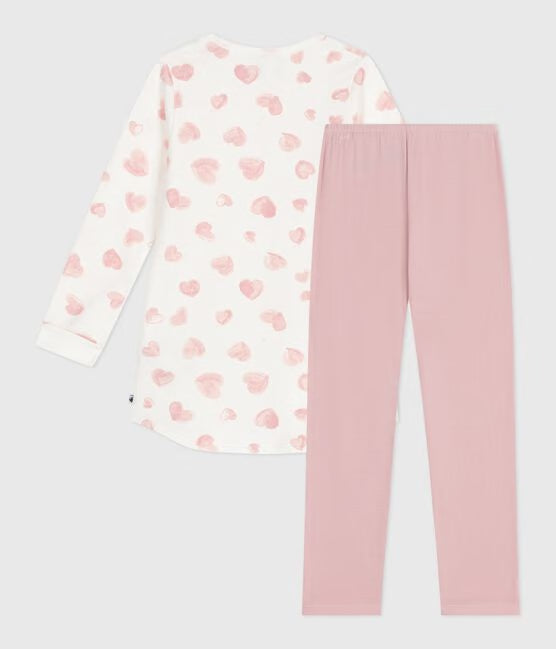 Chemise de nuit et legging enfant en molleton imprimé cœurs rose