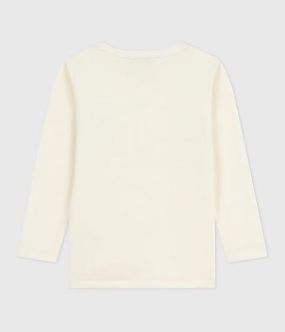 Tee-shirt enfant en laine et coton manches longues uni écru