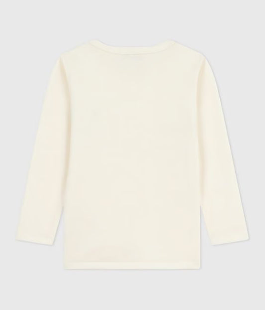 Tee-shirt enfant en laine et coton manches longues uni écru