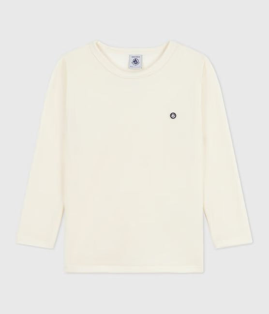 Tee-shirt enfant en laine et coton manches longues uni écru