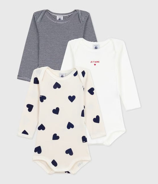 Bodies x3 manches longues cœurs bébé