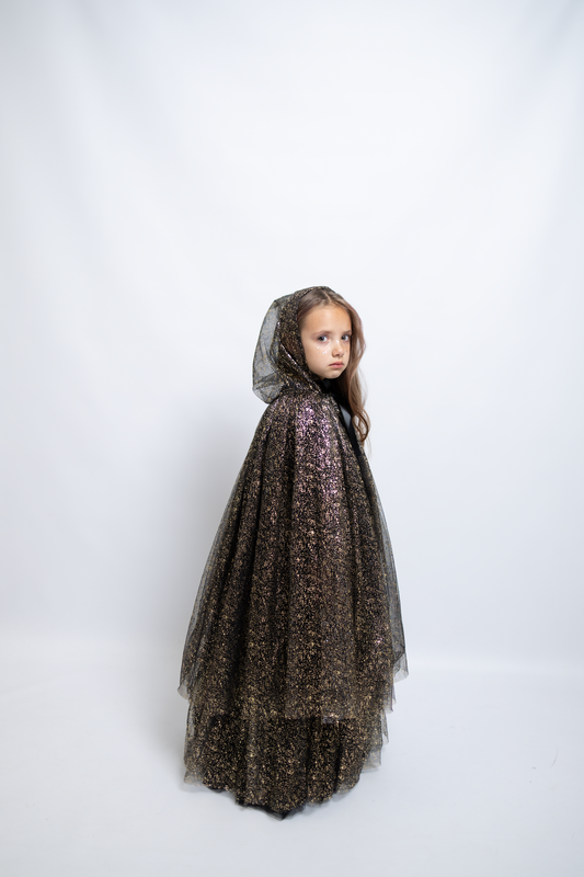 Cape magique de fête noir et doré