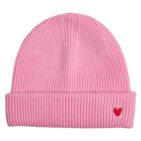 Bonnet rose en laine avec 🖤