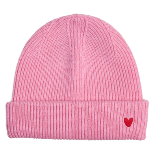 Bonnet rose en laine avec 🖤