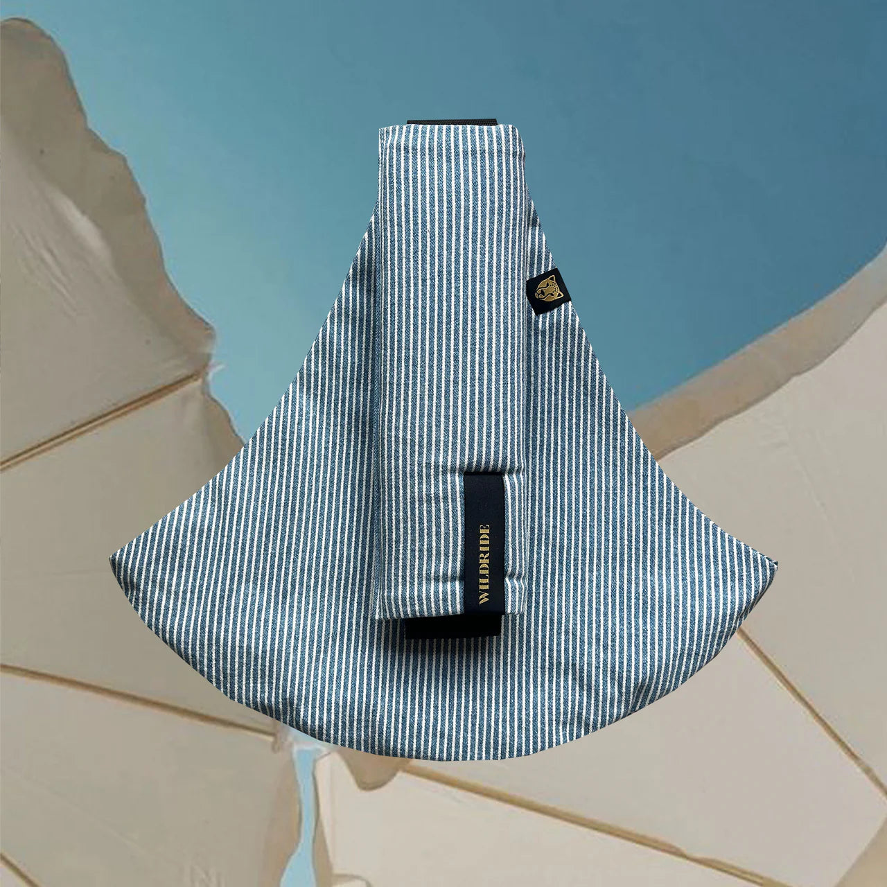 Porte-bébé Wildride Denim bleu ciel rayé blanc