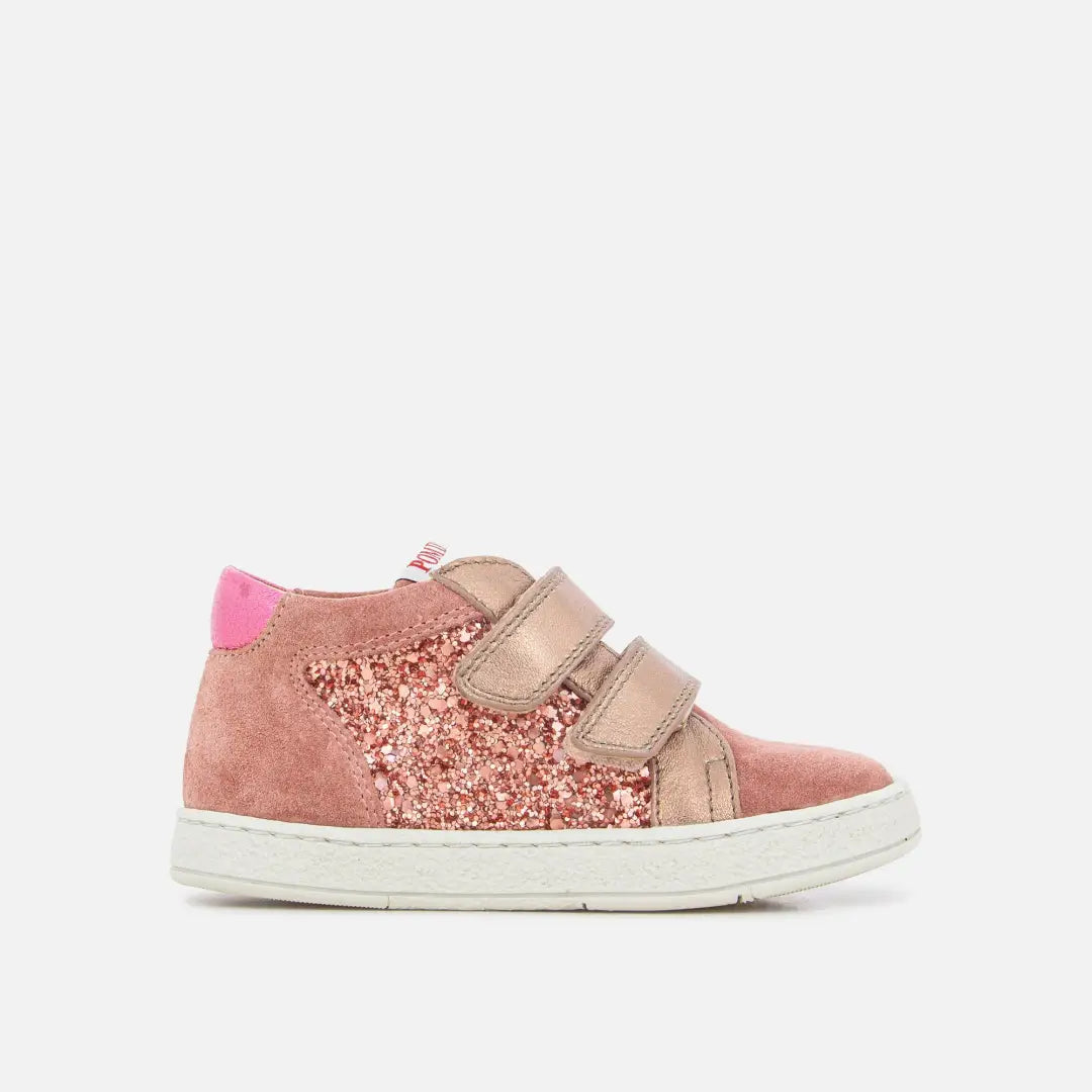 Baskets Mousse easy top rose/paillettes à scratch