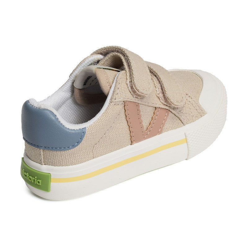 Victoria : baskets Beige en toile à scratch