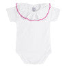 Body blanc, col avec point festonné fuschia
