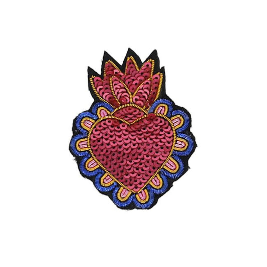 Broche Ex-Voto rose et bleue à sequins brodés