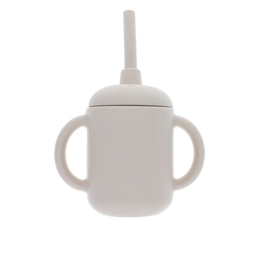 Gobelet avec paille et 2 anses en silicone beige