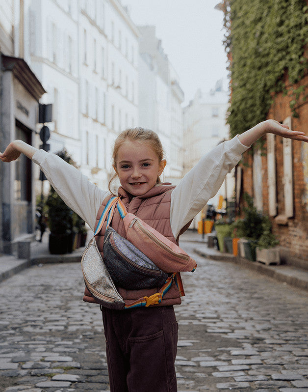 Sac banane fille à paillettes corail