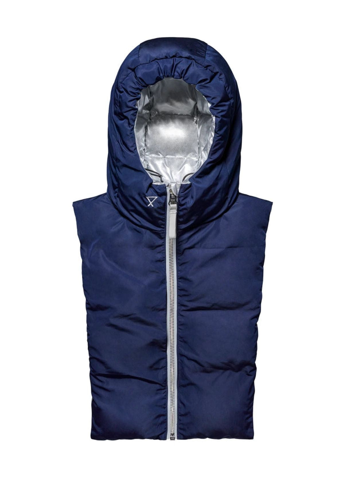 Capuche doudoune argentée/bleu marine