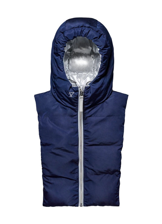 Capuche doudoune argentée/bleu marine