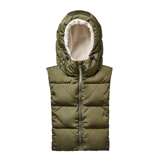 Capuche doudoune kaki/écru effet mouton