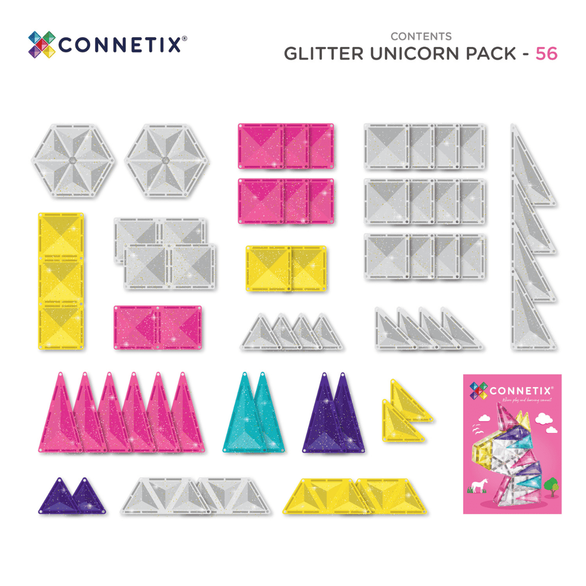 Connetix Glitter Licorne 56 pièces