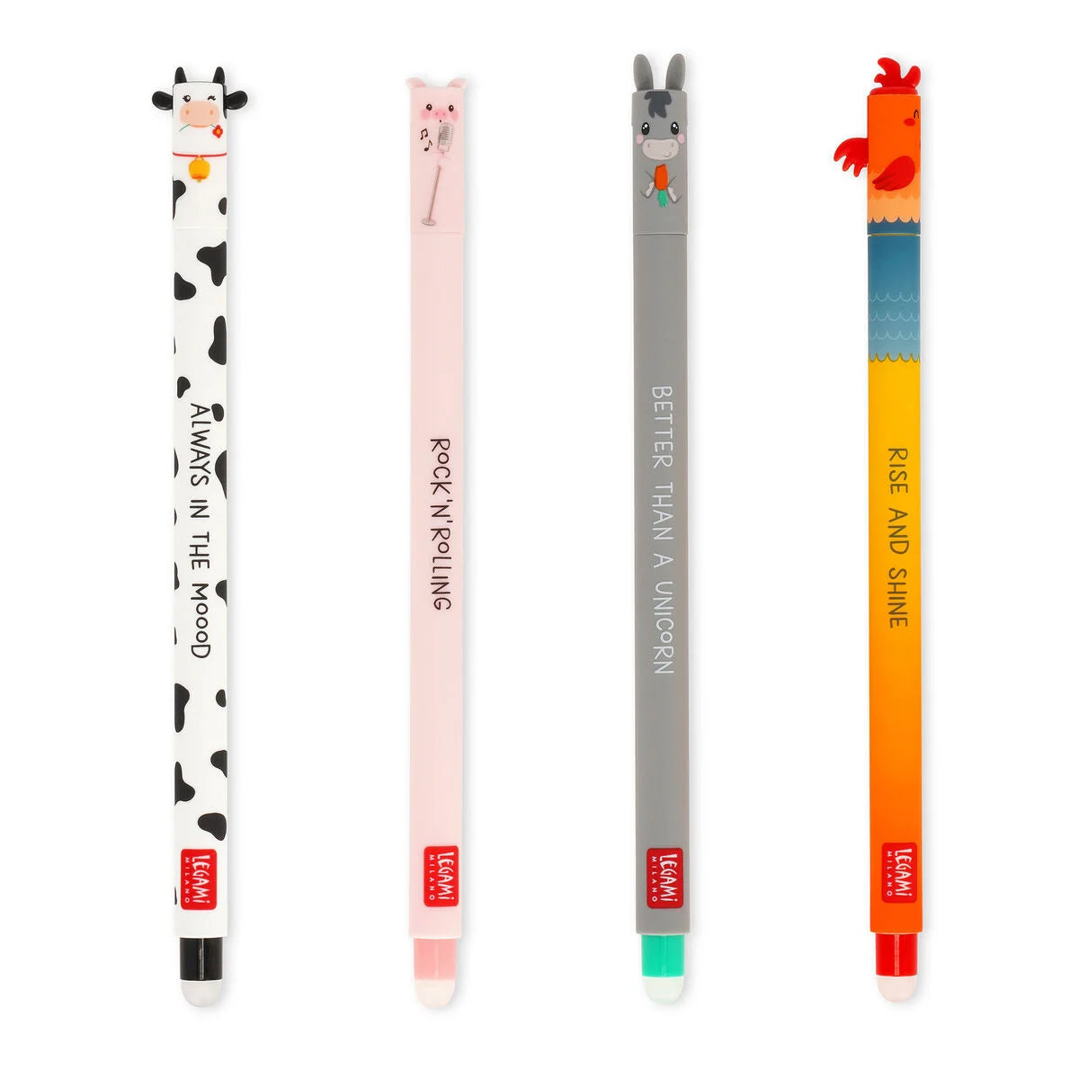 Set de 4 stylos gel encre effaçable Les Animaux de la ferme
