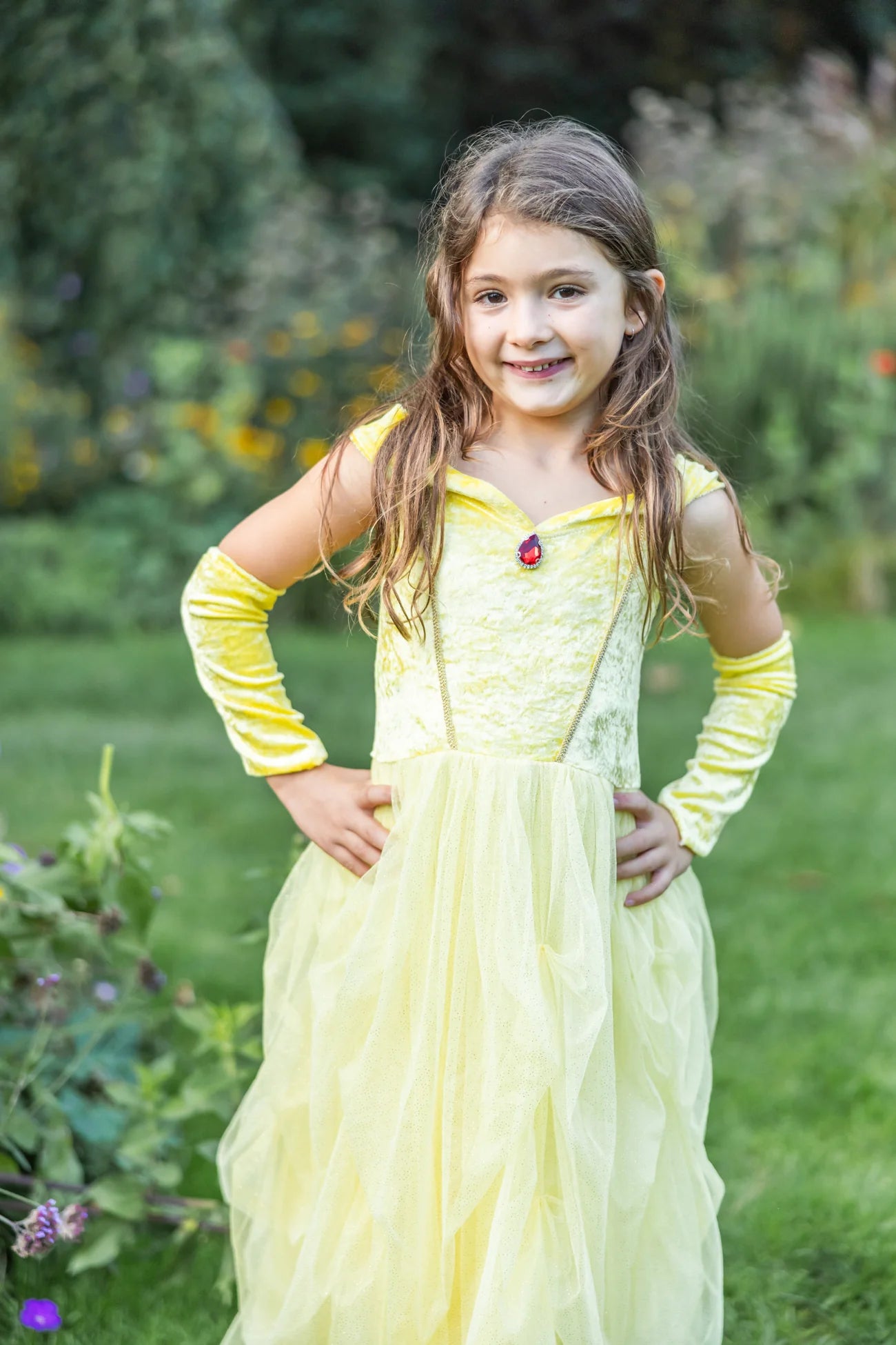 Déguisement robe de Princesse jaune veloutée avec mitaines