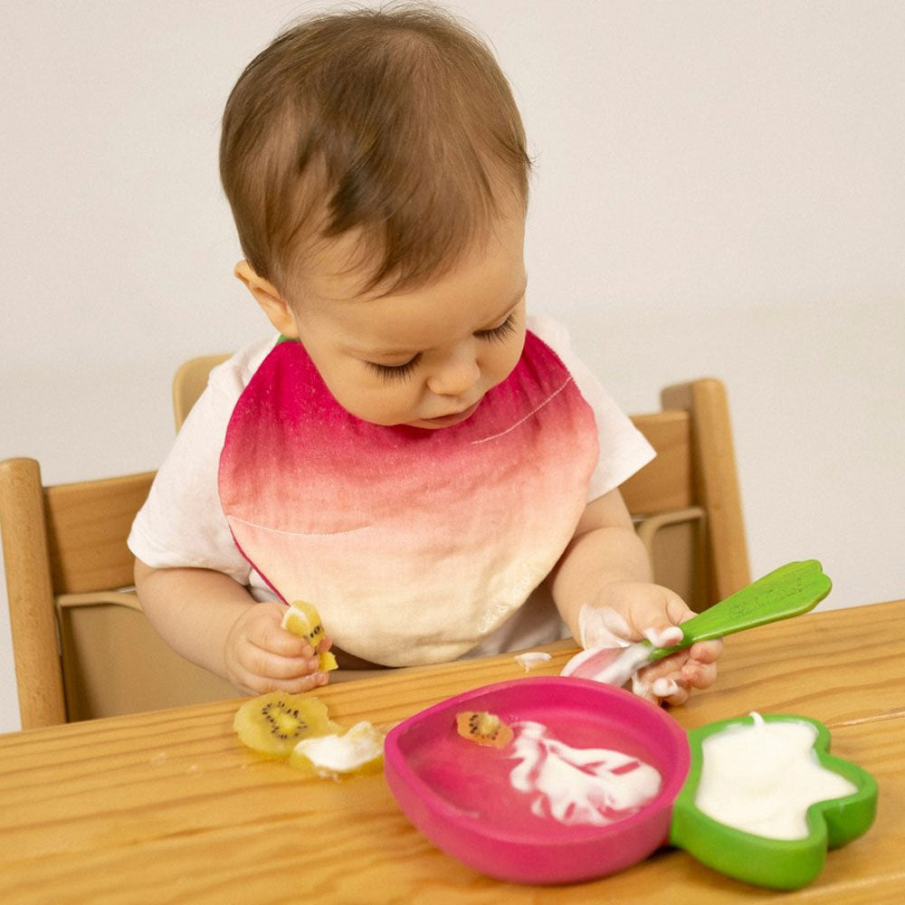 Set repas en bois d'hévéa Assiette et Cuillère Ramona le radis