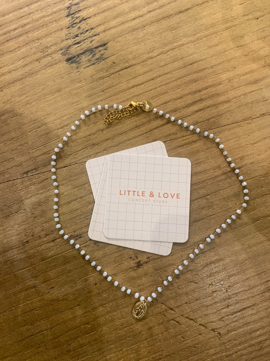 Collier boules blanches et Madone or