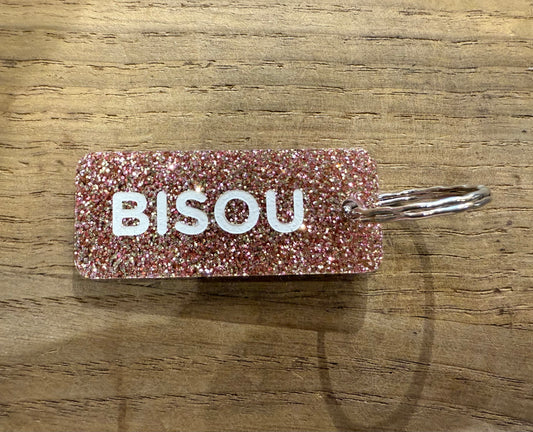 Porte-clés à paillettes : Bisou