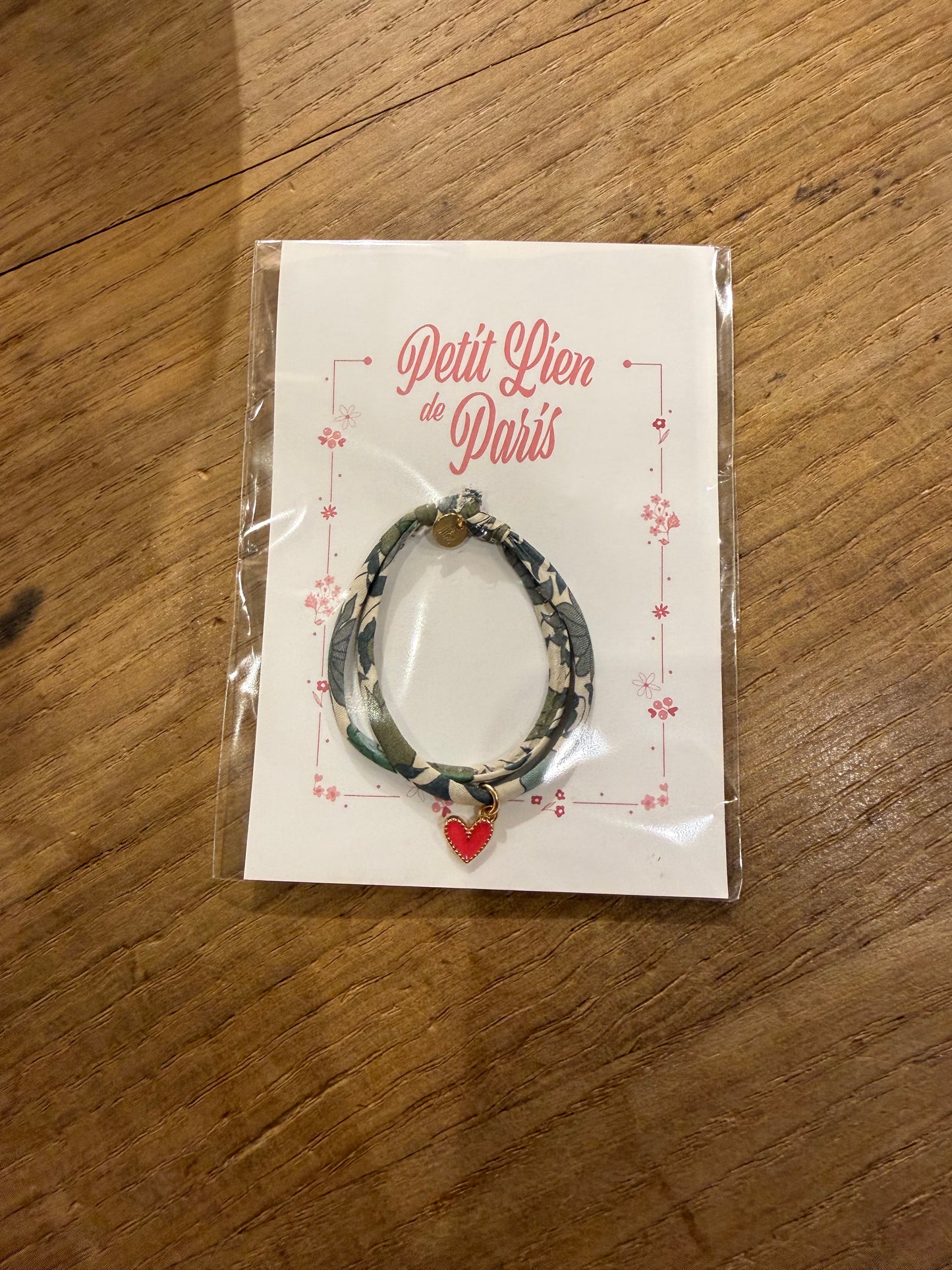 Bracelet Liberty coulissant vert coeur fuchsia