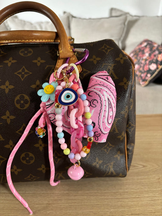 GRIGRI DE SAC - COEUR BANDANA ROSE