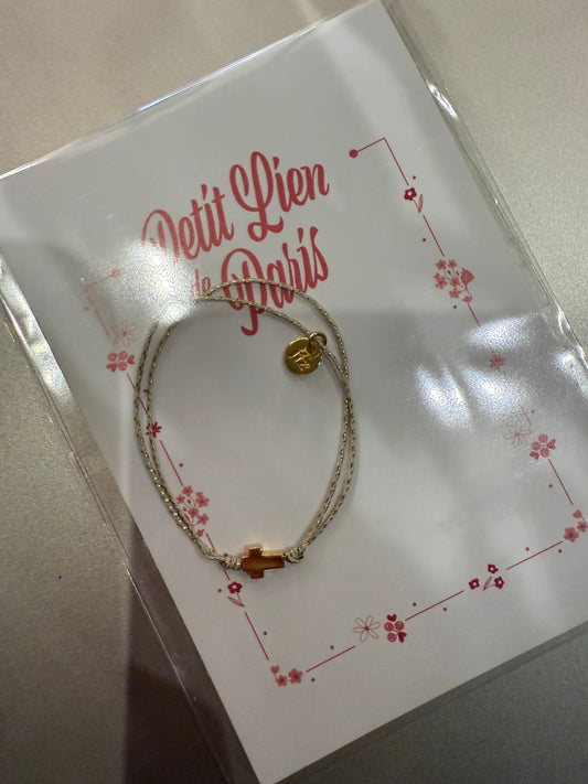 Bracelet Céleste beige CROIX doré